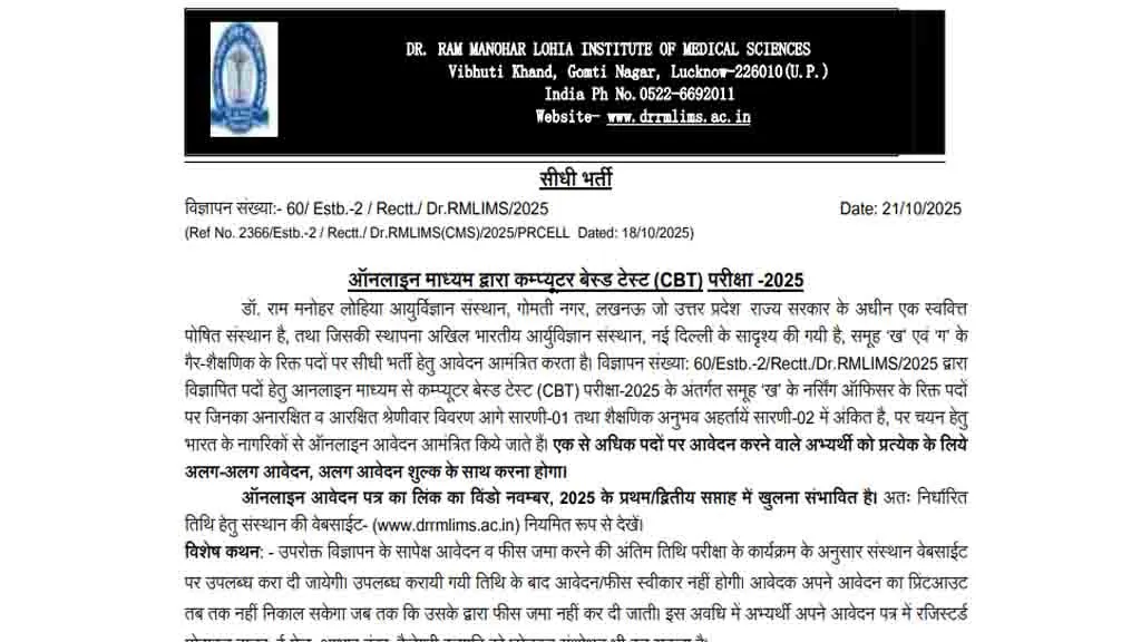 RMLIMS Lucknow Nursing Officer