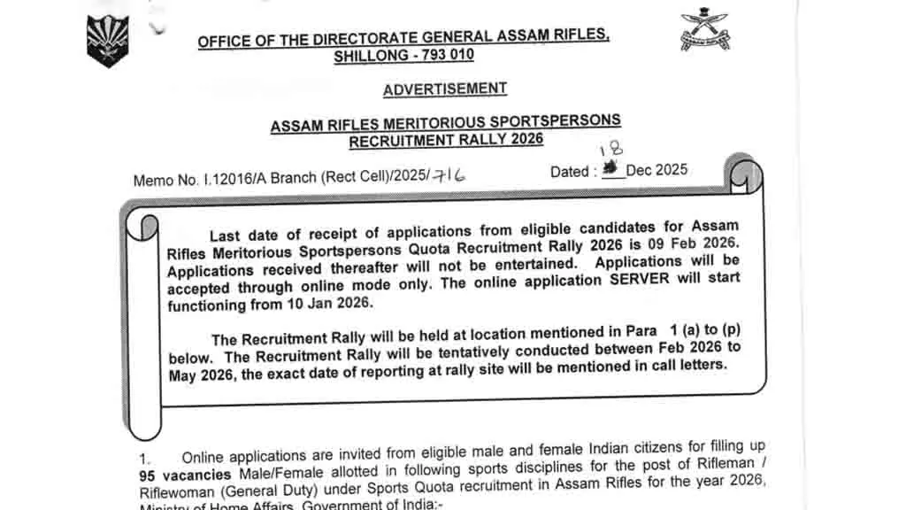 Assam Rifles Sports Quota