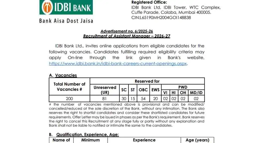 IDBI Bank Assistant Manager