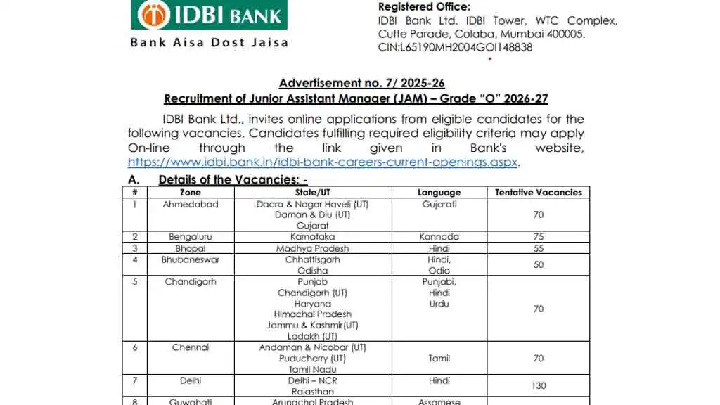 IDBI Bank Jr Assistant Manager