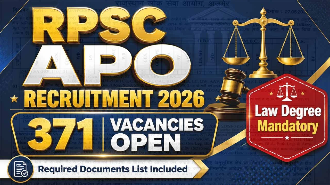 RPSC Assistant Prosecution Officer (APO) Recruitment 2026: Apply Online for 371 Posts, Eligibility, Exam Pattern