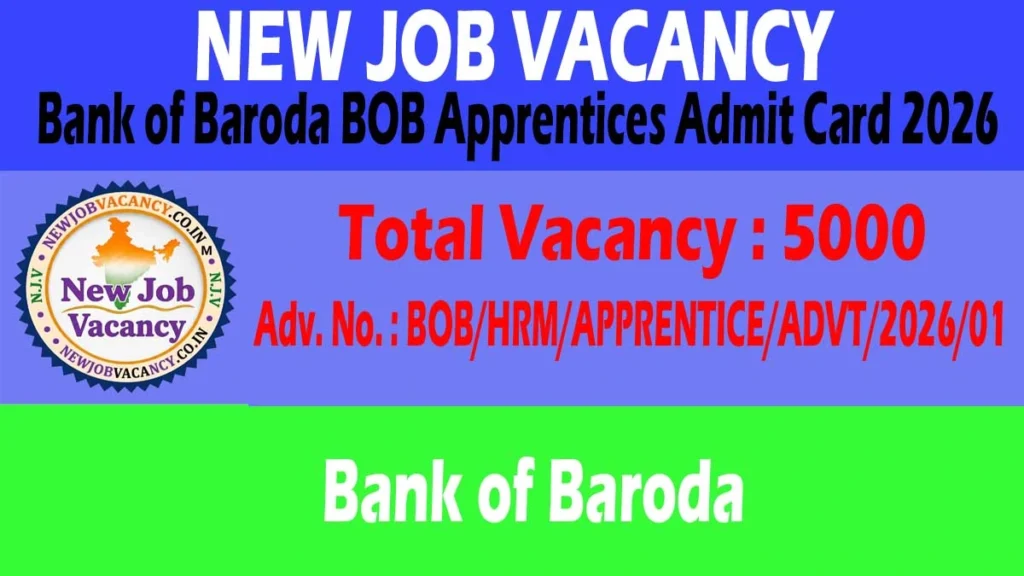 Bank of Baroda BOB Apprentices Admit Card 2026 is now available. Download your BOB Apprentice Hall Ticket, check exam date, venue, and important instructions.