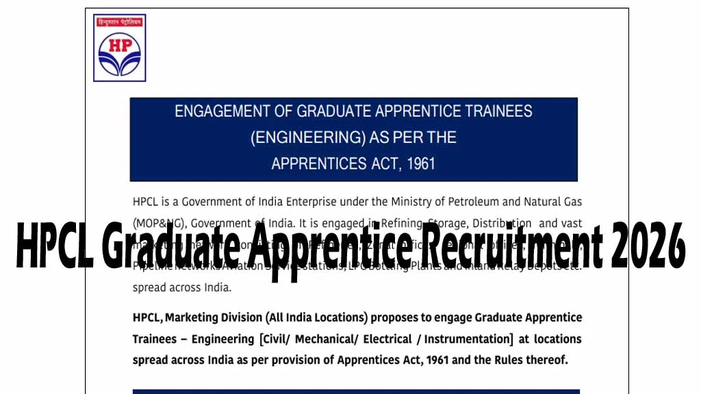Apply online for HPCL Graduate Apprentice Recruitment 2026. Check eligibility, vacancies, stipend, age limit, selection process & important dates.